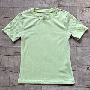 CALIA Carrie Underwood Athletic Short Sleeve Top Ribbed Spring Green Activewear